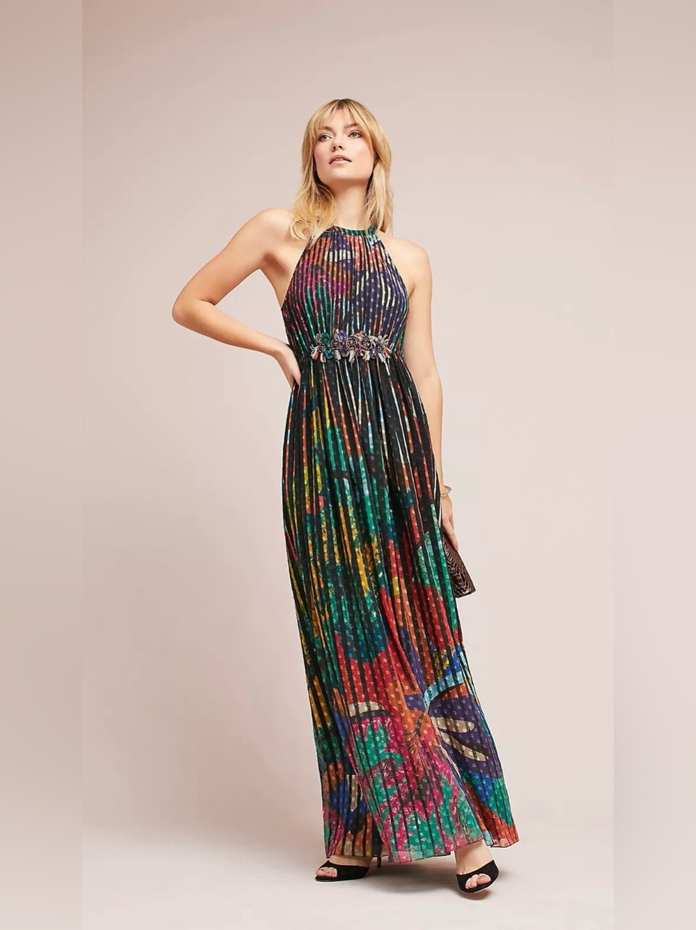 Anthropologie Geisha Designs Kalinka Pleated Maxi Dress